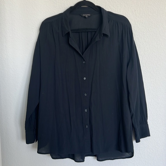 Banana Republic Black Cotton Button Down Long Sleeve Collared Shirt - Picture 1 of 5